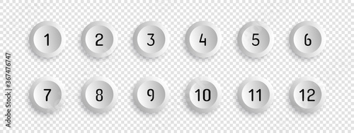 Button Set With Number Bullet Point From 1 To 12 - Vector Illustration - Isolated On Transparent Background