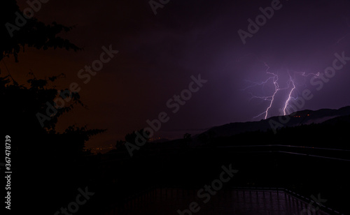 Lightning bolts during thunderstorm