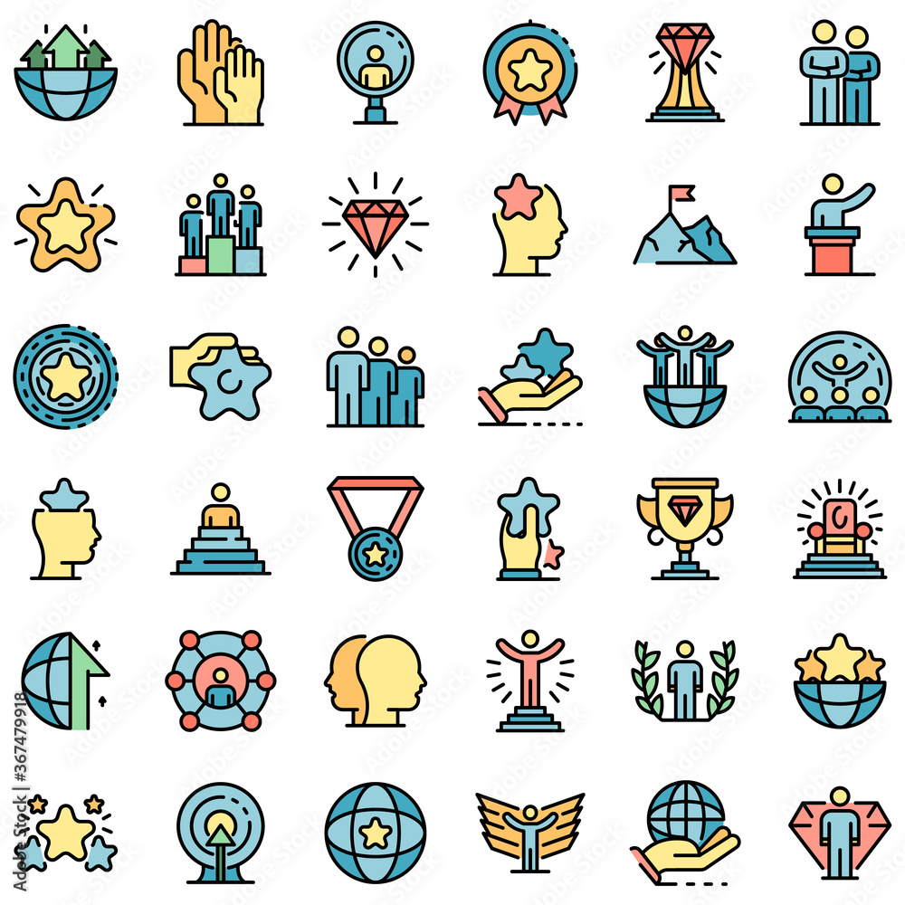 Excellence icons set. Outline set of excellence vector icons thin line color flat on white Excellence icons set. Outline set of excellence vector icons thin line color flat on white