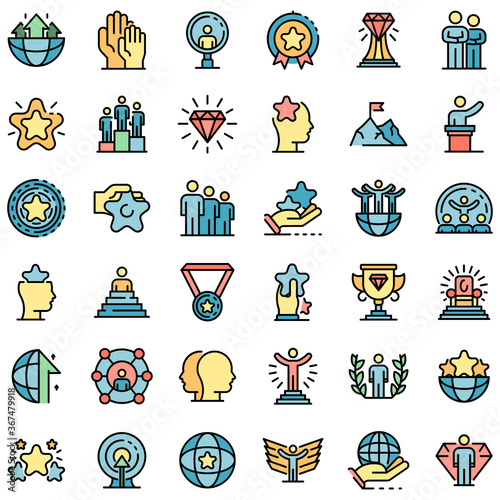 Excellence icons set. Outline set of excellence vector icons thin line color flat on white