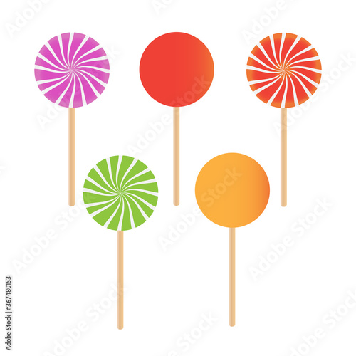 Candy lollipops vector. Sweet sugar candy stick