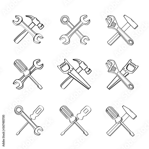 outline drawing tools sign symbols set