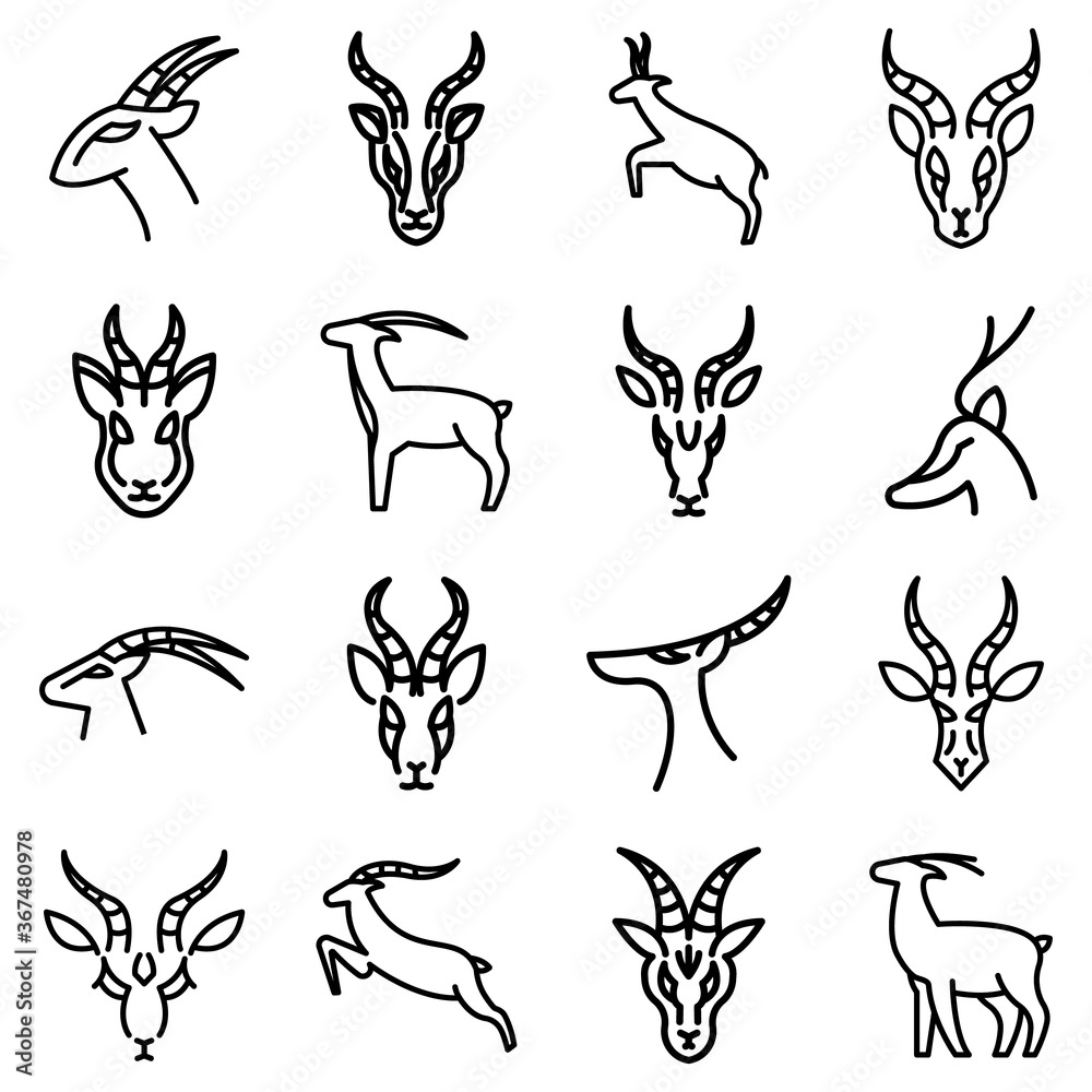 Gazelle icons set. Outline set of gazelle vector icons for web design isolated on white background Gazelle icons set. Outline set of gazelle vector icons for web design isolated on white background