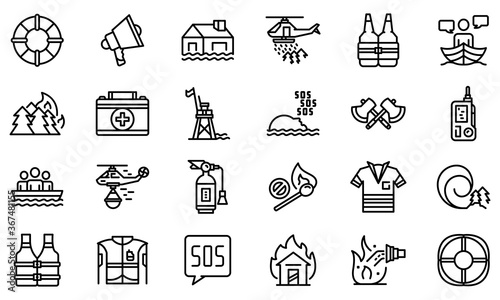 Rescuer icons set. Outline set of rescuer vector icons for web design isolated on white background