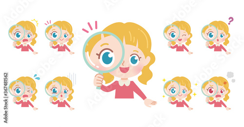 cute type blonde girl_magnifying glass