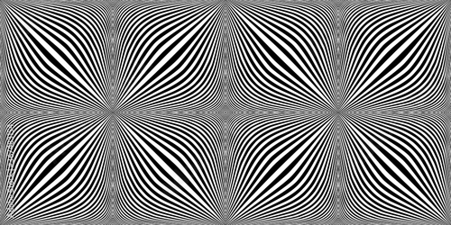 Optical expansion illusion. Motion illusion - swell.  Halftone bloat effect optical illusion. Monochrome motion illusions. Checkered seamless pattern with optical illusion of spherical volume, black a