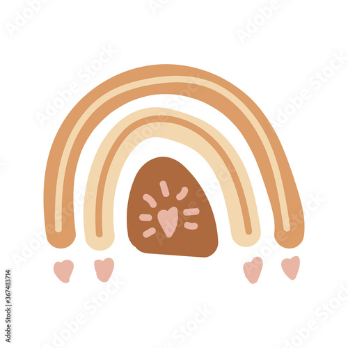 Vector adorable rainbow clipart in trendy Scandinavian style. Funny, cute, hygge illustration for poster, textile, decoration kids playroom or greeting card. Hand drawn print.