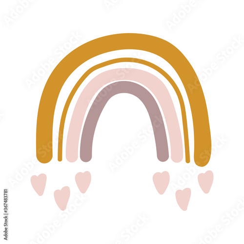 Vector adorable rainbow clipart in trendy Scandinavian style. Funny, cute, hygge illustration for poster, textile, decoration kids playroom or greeting card. Hand drawn print.