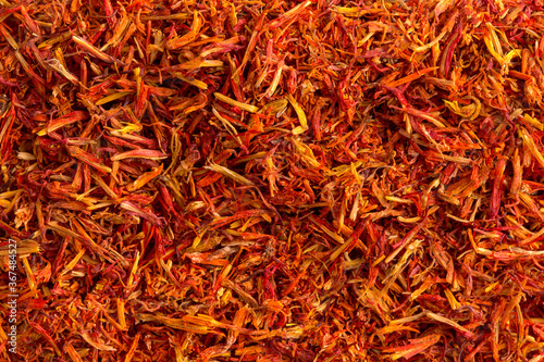 Closeup on dried spice saffron texture 