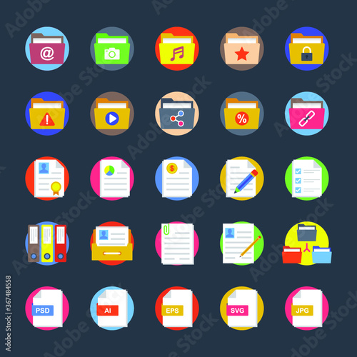 Flat Icon Set of Files and Folders 