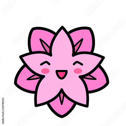 Kawai Flower. Sign, symbol, web element. Social media icon. Business concept. Tattoo template. Line art. Website pictogram.