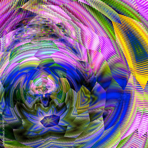 Holographic gradient vivid background. Rainbow distorted hexagonal texture. Psychedelic color neon surface in cyan, blue, pink, violet, magenta and yellow.