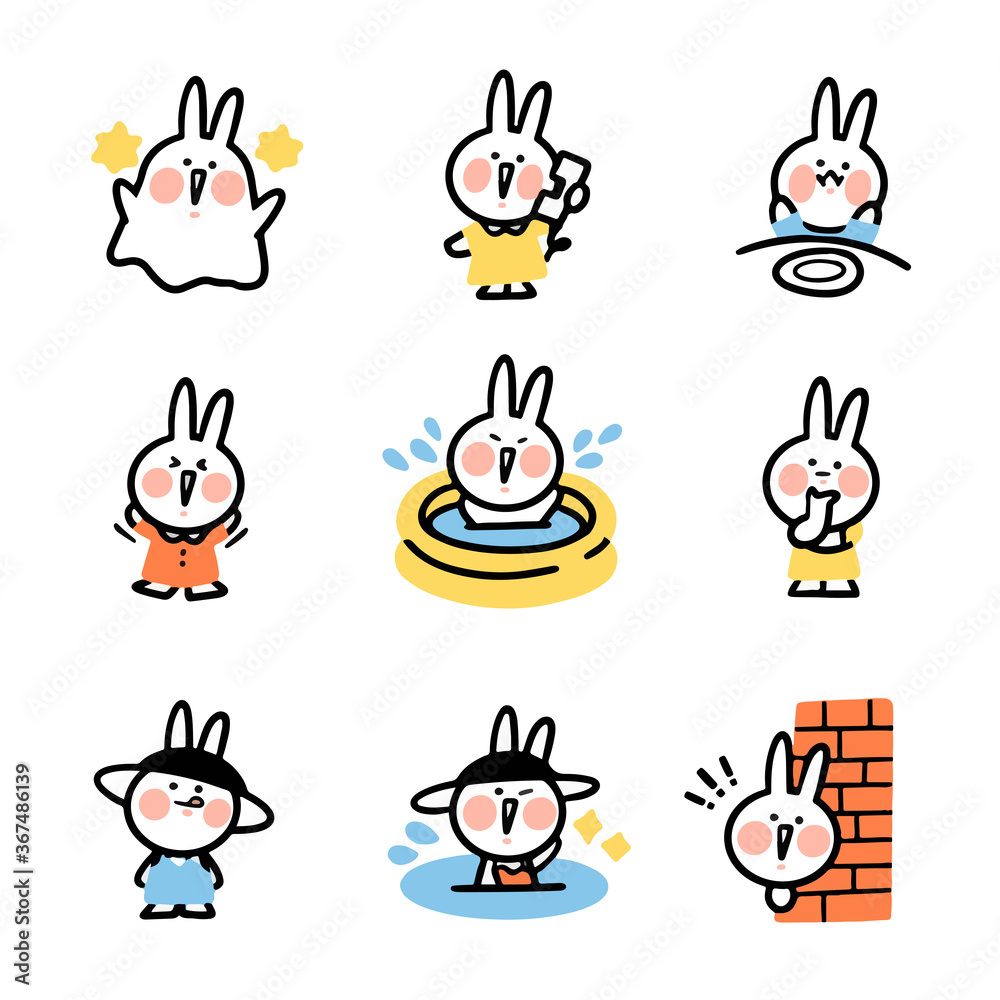 Cute Funny Bunny Rabbit Doodle Sticker Asset Set Collection Vol. 1 Cute Funny Bunny Rabbit Doodle Sticker Asset Set Collection Vol. 1
