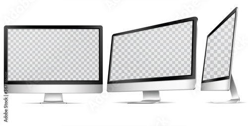 Realistic Detailed 3d Computer Display Set. Vector