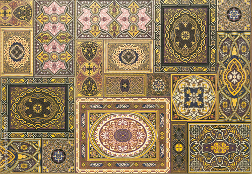 Antique ceramic tiles with traditional oriental patterns