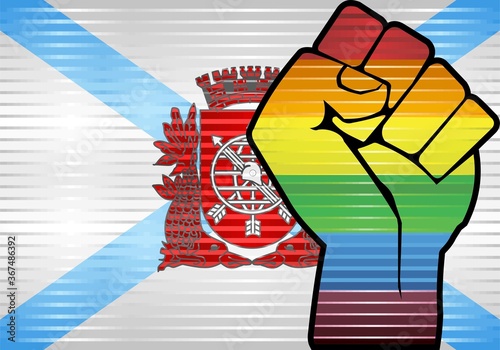 Shiny LGBT Protest Fist on a Rio de Janeiro Flag - Illustration, 
Abstract grunge Rio de Janeiro Flag and LGBT flag
