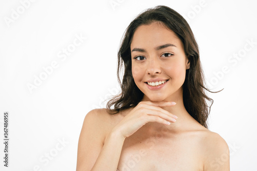 Beautiful happe woman skin care teeth smile healthy