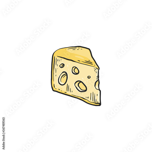 A yellow piece of cheese for food, a dairy product.