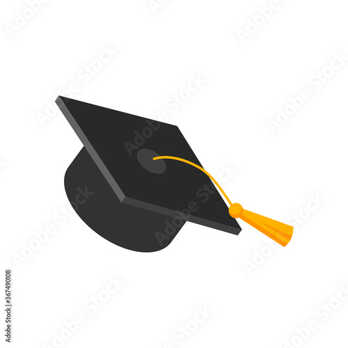 Graduation cap. Academic hat with tassel isolated on white background. Vector symbol  illustration in flat style. Design for card, banner, logo, concept education
