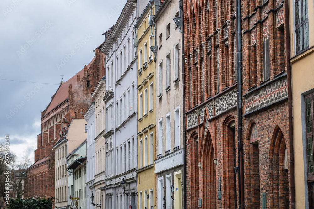 Residential buildings in old part of Torun historic city in north central Poland