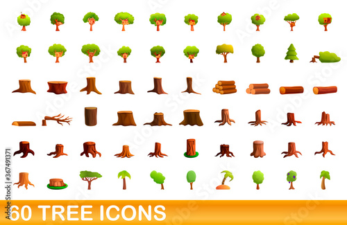 60 tree icons set. Cartoon illustration of 60 tree icons vector set isolated on white background