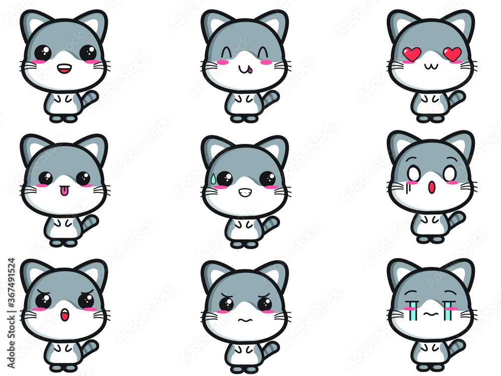 set of funny cartoon cats sticker emoji