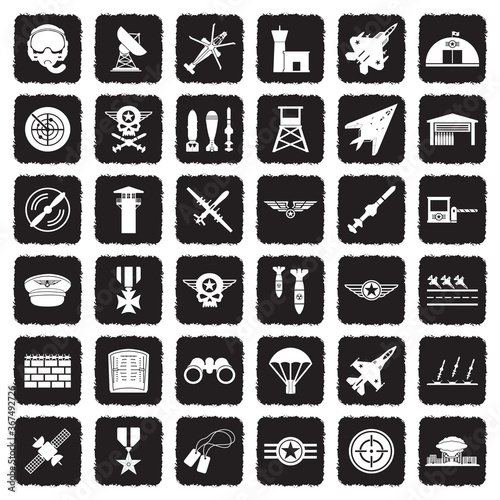 Air Force Icons. Grunge Black Flat Design. Vector Illustration.
