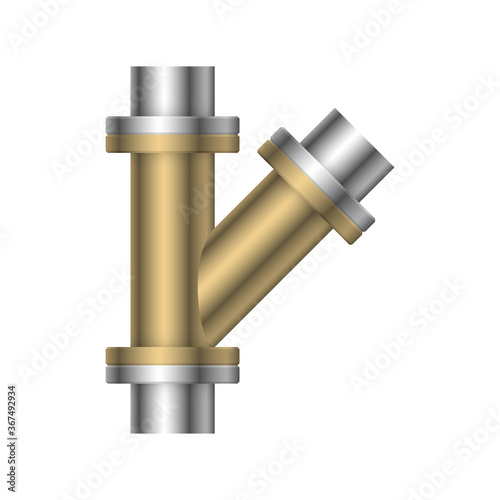 Pipe vector icon. Made from steel or metal connection by flange fitting fixing by screw and bolt. Part for pipeline construction to transport oil and gas in industry, water in plumbing and irrigation.