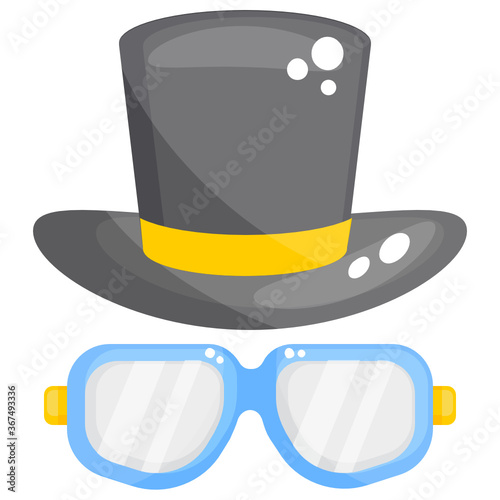 
Hat and glasses, travel and beach accessories flat icon 
