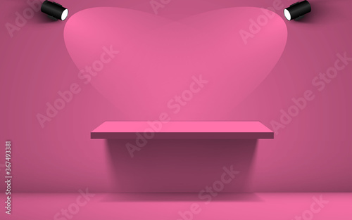 pink shelf and spotlight in the pink studio room	