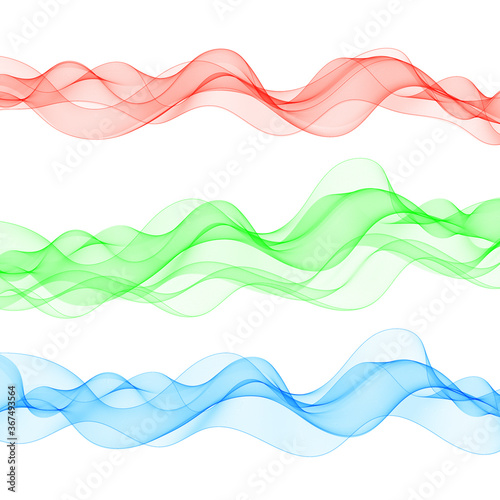 Set of abstract colored waves. Red, green, blue waves. eps 10