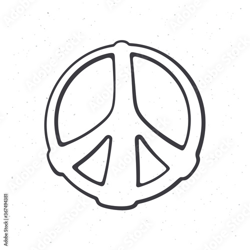 Hippies colorful symbol of peace. Outline. Sign of pacifism and freedom. Community of people against war. Vector illustration. Hand drawn sketch. Isolated white background