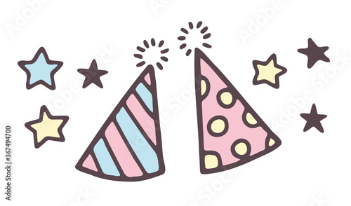 パーティー帽子 パーティ お祝い 誕生日 イベント 手描き おしゃれ かわいい ゆるい 線画 ベクター イラスト