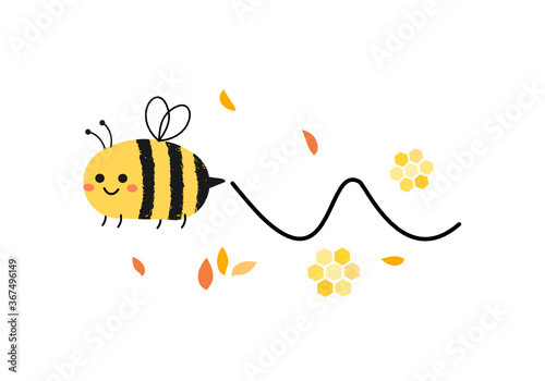 Cartoon bee and autumn leaves isolated on white background vector. © Thanawat