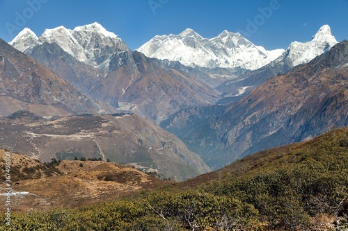 Mount Everest  Lhotse and Ama Dablam from Kongde