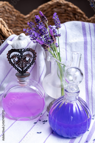 Handmade organic skincare products made from purple aromatic lavender flowers in Provence  France