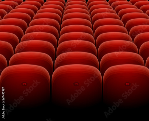 Cinema Theater Red Seats Row Set. Vector