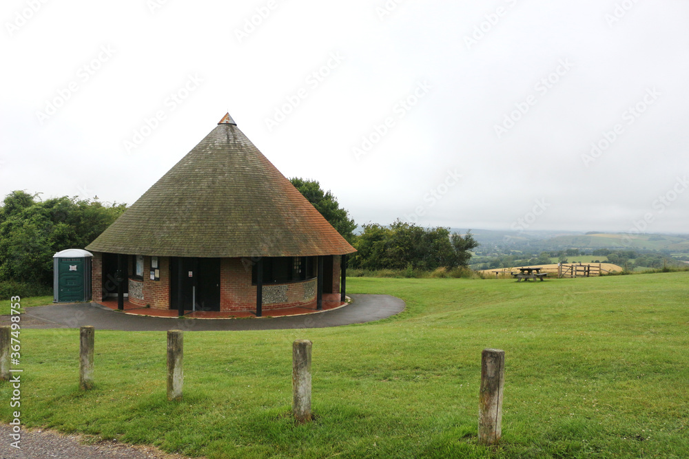The roundhouse toilet block at Butser Hill in the South Downs.