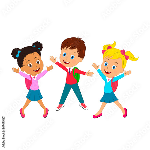 kids,boy and girls jumping on a white background, illustration, vector