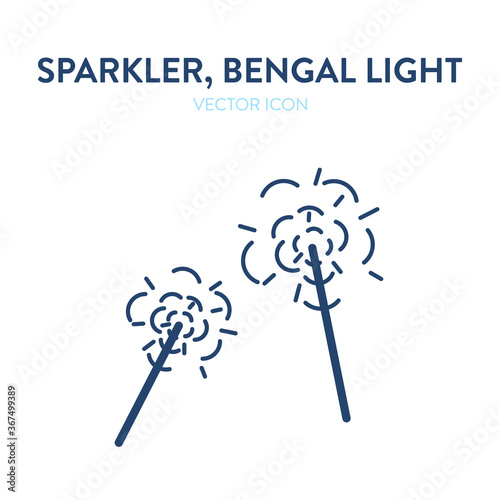 Sparkler icon. Vector outline illustration of an ignited bengal light creating bright fire flashes. Bengal light icon