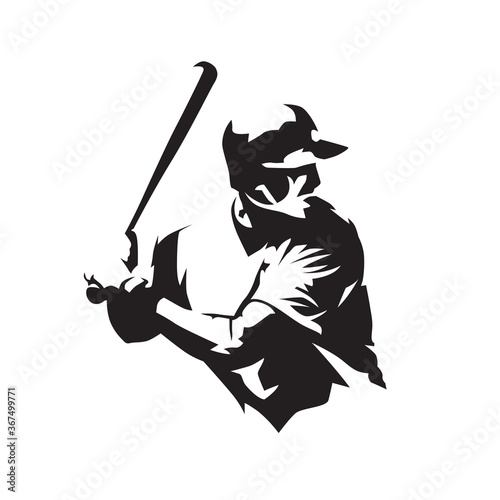 Baseball player holding bat, isolated vector silhouette. Baseball batter logo, team sport athlete