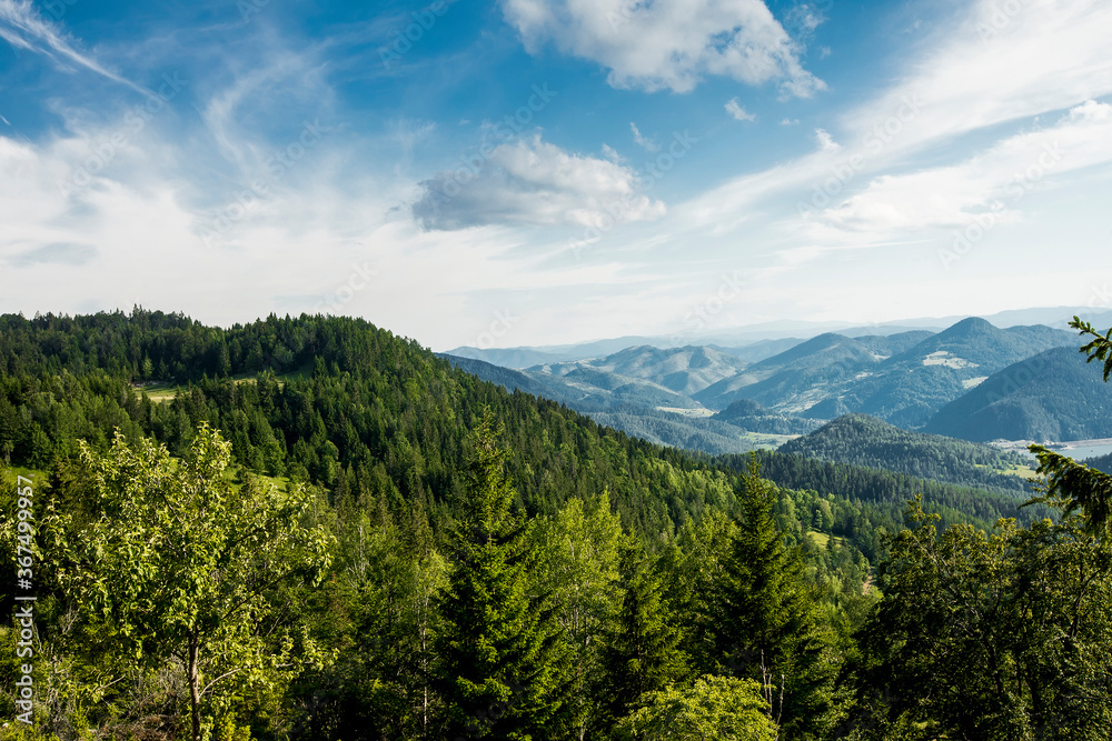 Aerial view Zaovine lake view from Tara mountain in Serbia