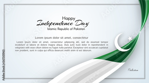 Pakistan flag theme Card with waveform ribbon color of the national flag of Pakistan Text of Happy Independence Day For card banner on holiday flag theme National pakistani patriotic background Vector