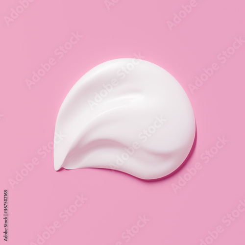 Cosmetic product smear white moisturizing lotion isolated on pink, squeezed out and smeared portion of skincare cream product testing. 3d rendering
