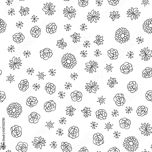 Decorative seamless pattern with hand drawn roses. Hand painted grungy ink doodle flowers. Trendy endless texture for digital paper, fabric, backdrops, wrapping