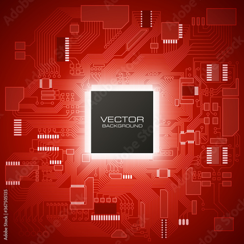 Circuit board. Electronic computer hardware processor technology. Motherboard digital chip. Tech science background. Integrated communication processor. Information engineering motherboard component