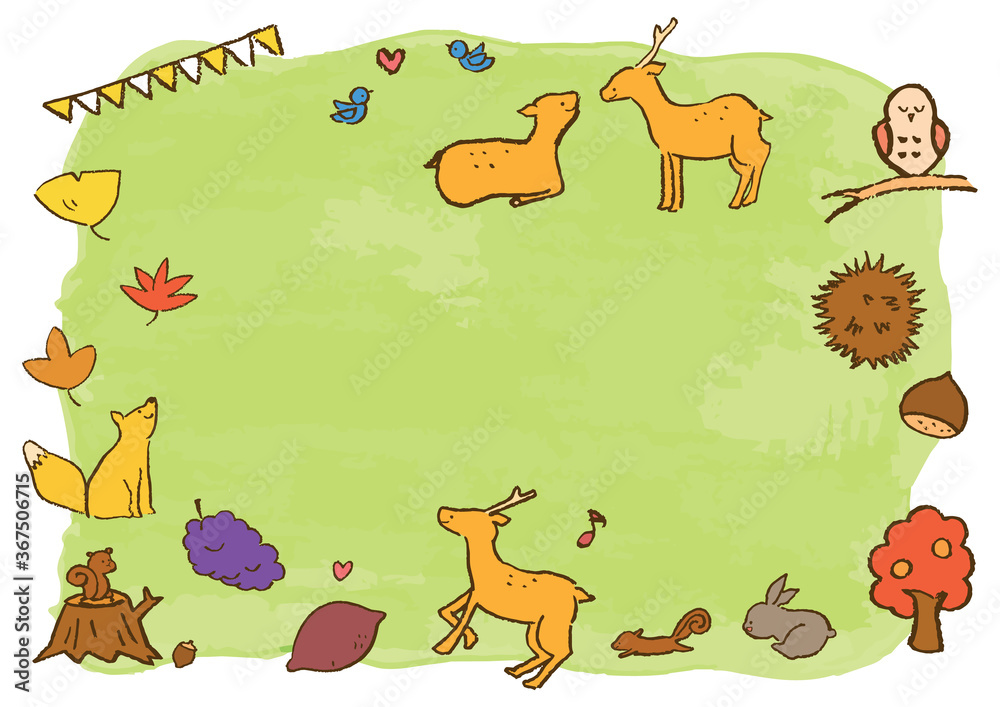 Φωτογραφία 秋の背景と動物の手描きイラスト