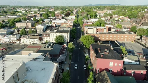 Dolly shot of traditional American town, small city in United States, Anytown USA