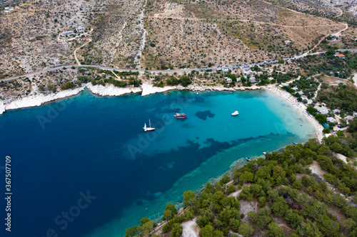 Fototapeta Naklejka Na Ścianę i Meble -  Aerial view of the turquoise sea near Thassos, Greece.