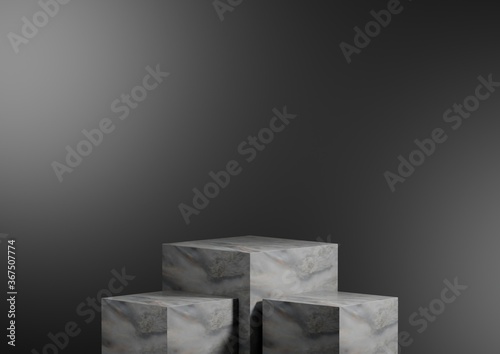 Marble empty cubes display on empty background for showcase product, 3D render.